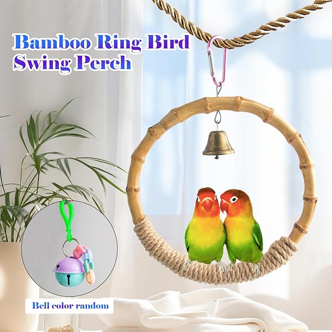 Bamboo Ring Bird Swing Perch, Large Circle Cage Hanging Toys, Bird Perch - Image 7
