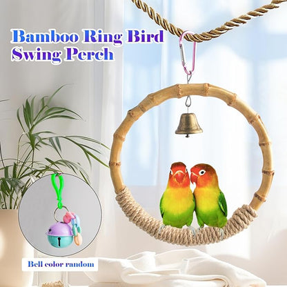 Bamboo Ring Bird Swing Perch, Large Circle Cage Hanging Toys, Bird Perch - Image 7