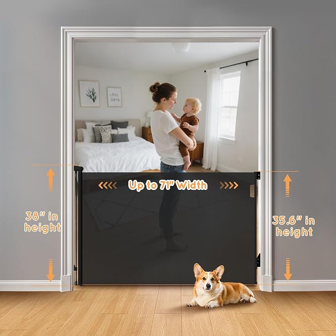Retractable Baby Gate for Stairs, Automatic Tension, One-Hand Operation - Image 3