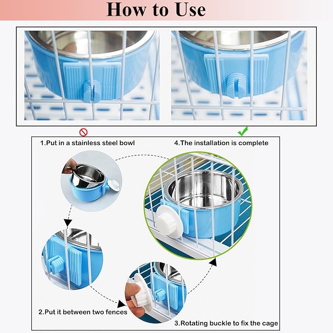 3 Pieces Crate Dog Bowl, Removable Stainless Steel Pet Kennel Hanging Food - Image 5