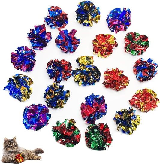 Cat Toys 20 Packs Interactive Crinkle Ball, 2.3 Inch Bright Colors Cat Ball by UnleashingJoyforPetFriends