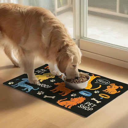 Cute Happy Dog Food Mat for Cat Food Mat Food and Water Bowl Pet Feeding Bowl - Image 2