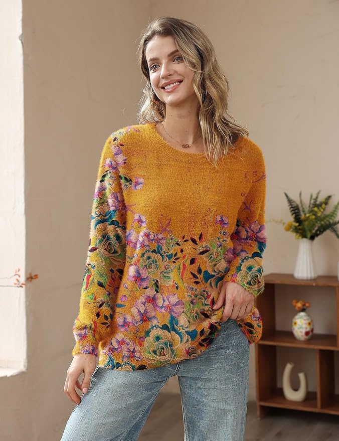 YESNO Women Christmas Sweater Graphic Printed Oversized Pullover Sweaters - Image 2
