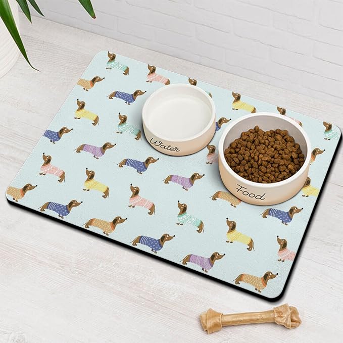 Dachshund Dog Food & Water Mat, Pet Feeding Mat by Stunnoosy