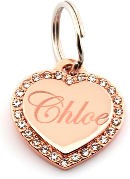 Custom Engraved Personalized Rose Gold-Plated Small Heart Rhinestones Pet by Yippo+Accessories