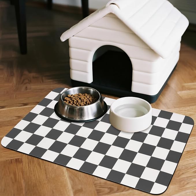 Checkered Dog Food Mat, Absorbent Leak-Proof Pet Feeding Mat, Quick Dry Cat - Image 3