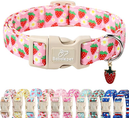 Cute Spring/Summer Dog Collar, Adjustable Pink Strawberry Dog Collars by Babolepet