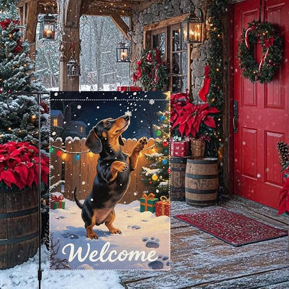 Dachshund Welcome Garden Flag 12x18 Inch Double Sided Christmas Burlap Yard - Image 2