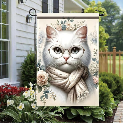 Cat Garden Flag 12x18 Inch Double Sided Outdoor Yard Banner White Cat - Image 4