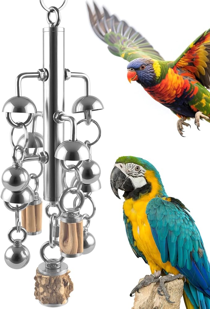 KATUMO Large Bird Toys, Natural Wooden and 304 Stainless Steel Bell Toy by KATUMO