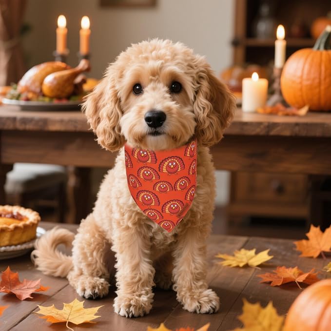 ADOGGYGO Thanksgiving Dog Bandanas 2 Pack, Reversible Pumpkin Turkey Pet Scarf - Image 2