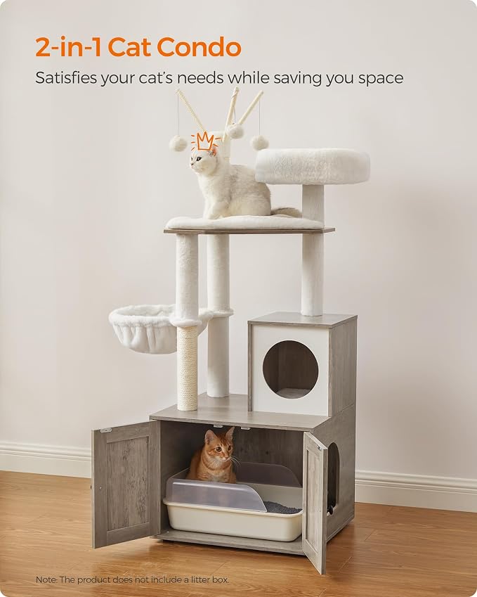 Feandrea Cat Tree with Litter Box Enclosure, 59-Inch Modern Cat Tower, 2-in-1 - Image 3