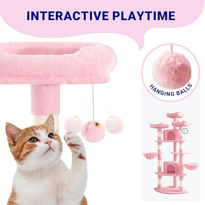 Allewie 73in Fan-Shaped Space-Saving Corner Cat Tower/Multi-Level Tall Cat Tree - Image 5