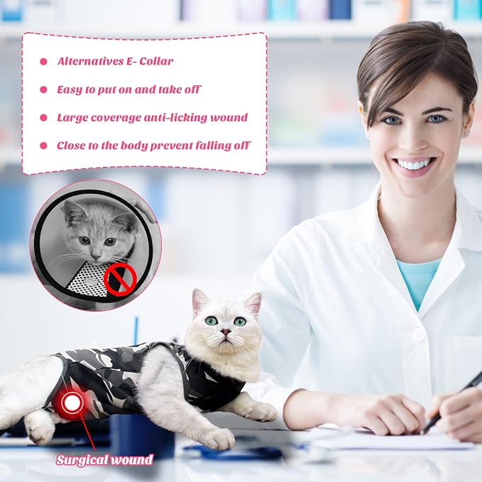 Cat Recovery Suit for Abdominal Wounds or Skin Diseases, Cat Onesie for Cats - Image 2