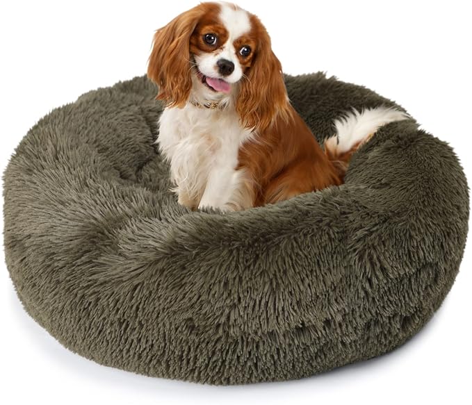 Calming Donut Dogs Beds for Small Dogs Washable, 23inch Plush Round Pet Bed for by nononfish