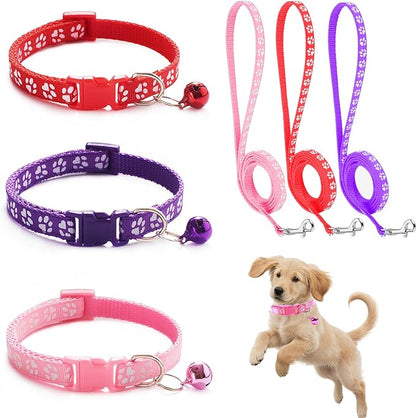Dog Collar and Leash Set 3Pcs Puppy Collar and Leash Paw Print Whelping ID by Unknown