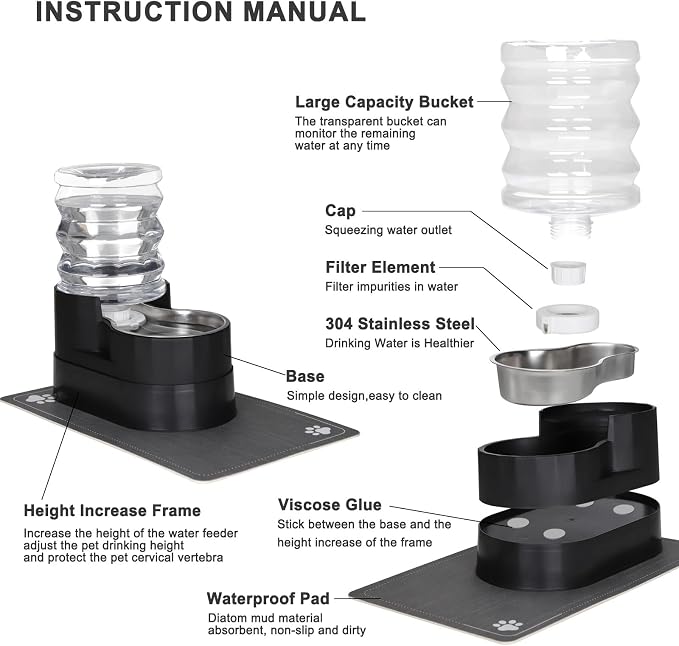 RIZZARI Automatic Cat Water Dispenser: Large 5L Black - Image 3