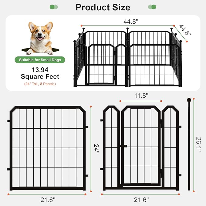 Dog Playpen for Indoor & Outdoor, 24 inch 8 Panels Metal Puppy Playpen for - Image 2