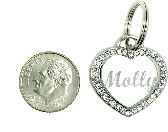 Custom Engraved Personalized Stainless Steel Small Heart Rhinestones Dog Cat - Image 3