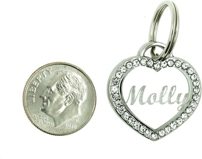 Custom Engraved Personalized Stainless Steel Small Heart Rhinestones Dog Cat - Image 3