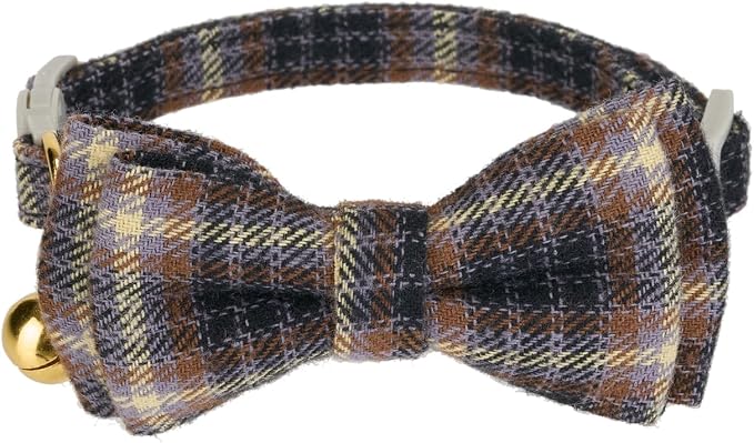 2 Pack Cotton Cat Collar, Removable Bowtie, Plaid Pattern, Safety Breakaway - Image 7