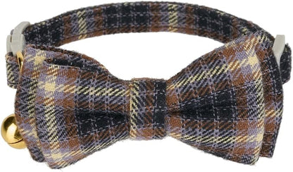 2 Pack Cotton Cat Collar, Removable Bowtie, Plaid Pattern, Safety Breakaway - Image 7