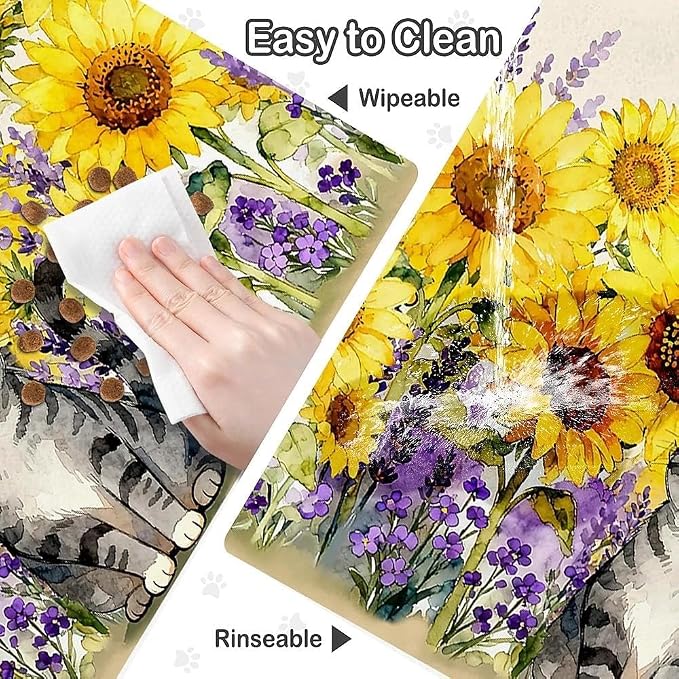 Dog Food Mat for Pet Cat Food Mat, Sunflower Absorbent Quick Dry Dog Bowl Mats - Image 7