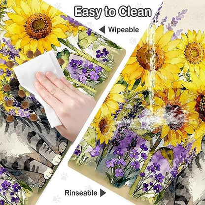 Dog Food Mat for Pet Cat Food Mat, Sunflower Absorbent Quick Dry Dog Bowl Mats - Image 7