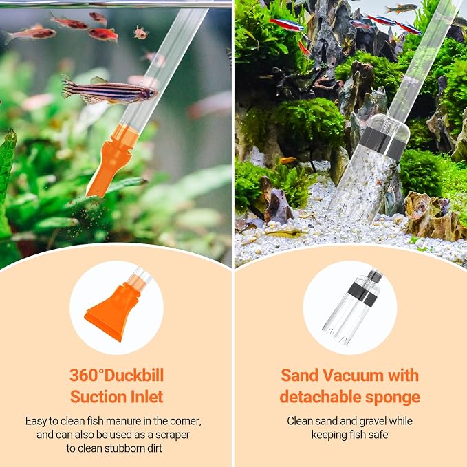 Manual Aquarium Gravel Cleaner, 132GPH Fish Tank Siphon Vacuum Cleaner - Image 2