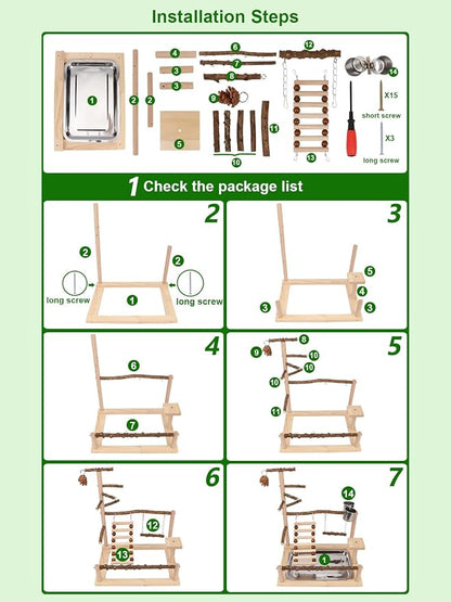 Wontee Bird Playground Wooden Bird Perch Stand Ladder Swing - Image 8
