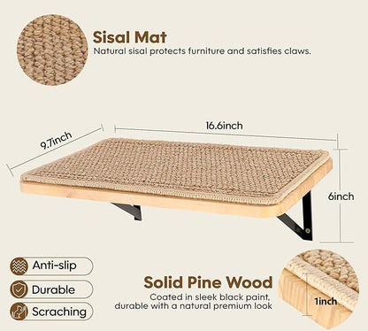Cat Floating Wall Shelf with Scratching Mat, Support to 30 LBS - Image 2