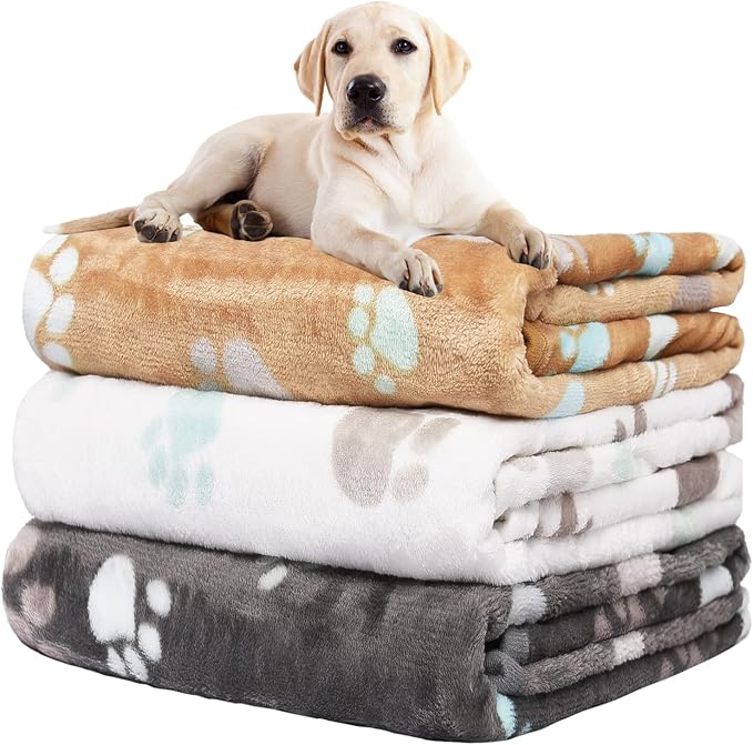 Rezutan Dog Blanket for Large Dogs, Upgraded 3 Pack Dog Cat Flannel Blankets by Rezutan
