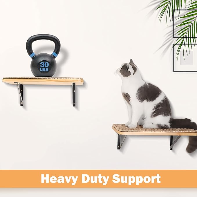 Cat Floating Wall Shelf with Scratching Mat, Support to 30 LBS - Image 3