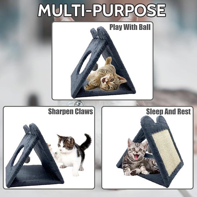Fhiny Triangle Cat Scratching Post, Natural Sisal Cat Standing Scratch Board - Image 4