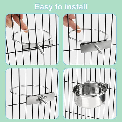 Hypeety Pet Bird Food Feeding and Drinking Hanging Cup Clamp Holder Stainless - Image 3