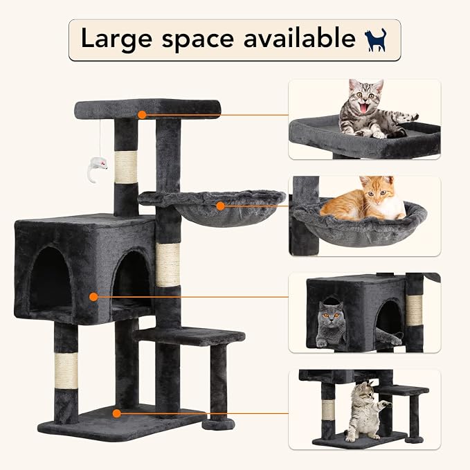 BestPet | 37" Cat Tree Tower | Light Gray | Sturdy Multi-Level Cat Tree - Image 3