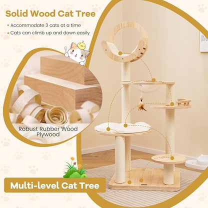 Nightcore 57” Tall Solid Wood Cat Tree - Image 5