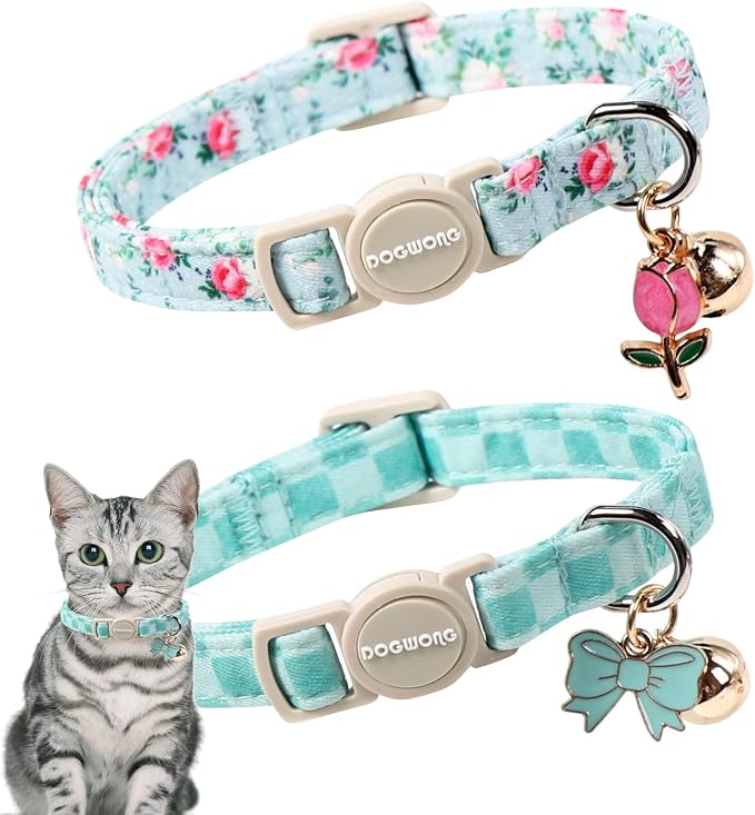 2 Pack Green Flower Cat Collars Breakaway by DOGWONG