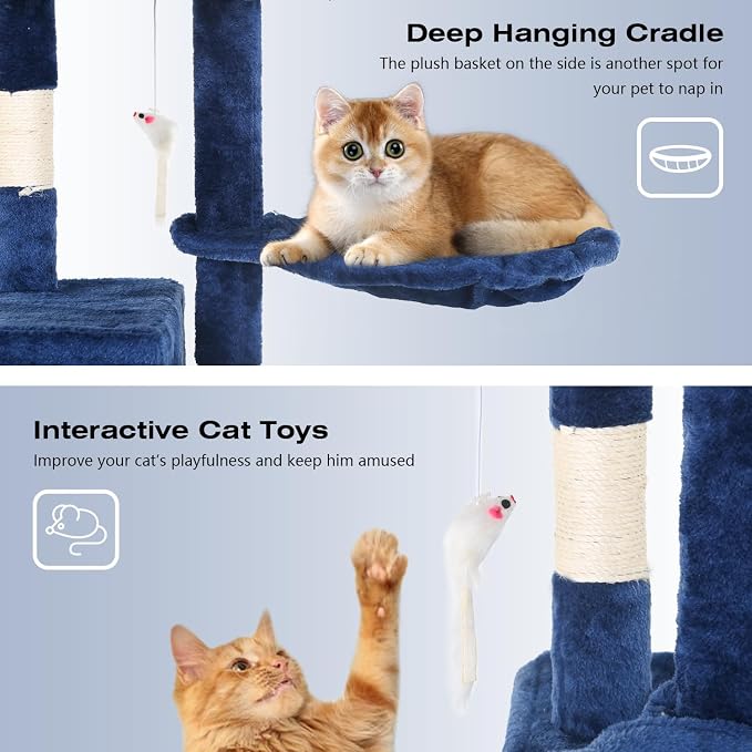 BestPet | 37" Cat Tree Tower | Navy Blue | Sturdy Multi-Level Cat Tree - Image 6
