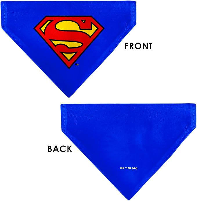 DC Comics Pet Bandana Superman Shield Logo Blue Red Yellow Slip On Collar - Image 3
