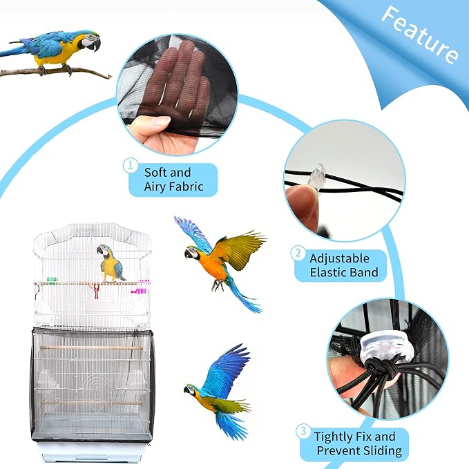 Daoeny Universal Bird Cage Cover, Adjustable Parrot Nylon Airy Soft Mesh Net - Image 4