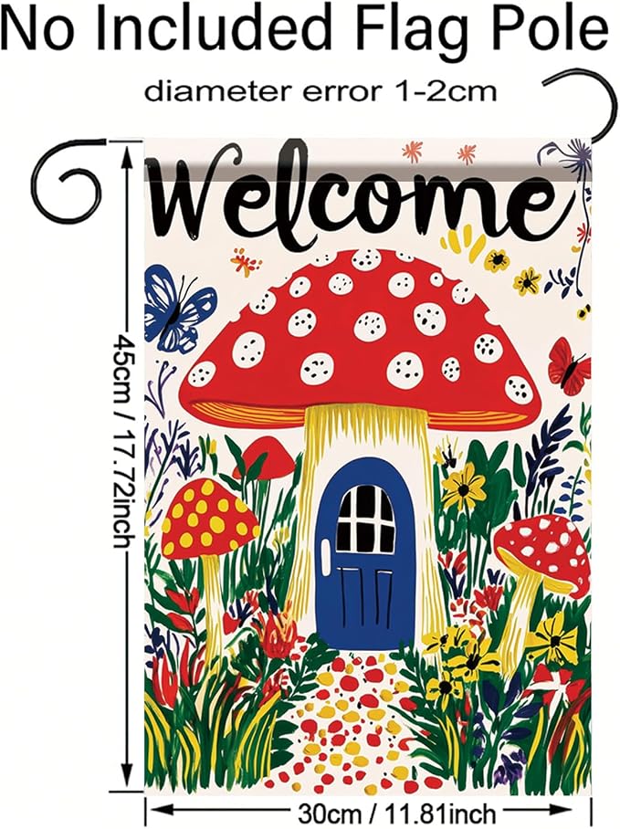 Mushroom House Garden Flag 12x18 Inch Welcome Yard Banner Whimsical Fairy Tale - Image 8