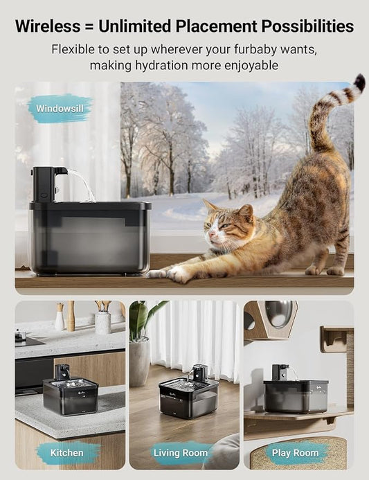 DownyPaws Cat Water Fountain Stainless Steel Cordless, 84oz/2.5L Fursink - Image 2