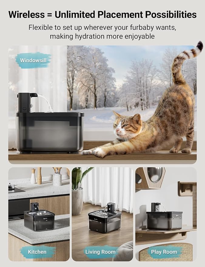 DownyPaws Cat Water Fountain Stainless Steel Cordless, 84oz/2.5L Fursink - Image 2