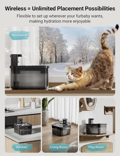 DownyPaws Cat Water Fountain Stainless Steel Cordless, 84oz/2.5L Fursink - Image 2