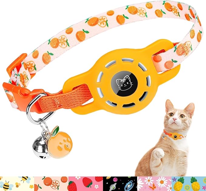 BINGPET AirTag Cat Collar with Bells, Upgraded Safety Elastic Cat Collar with by BINGPET