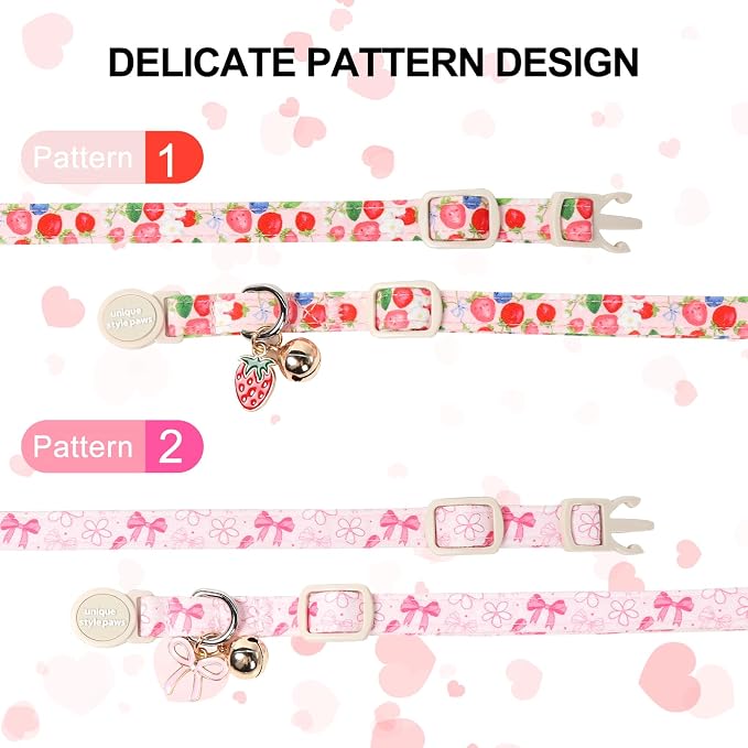 Unique Style Paws Pink Flower Kitten Collars, Cute Pink Bow Cats Collar - Image 2