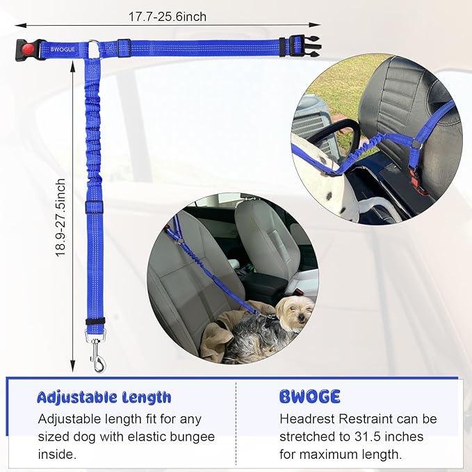 BWOGUE Pet Dog Cat Seat Belts, Car Headrest Restraint Adjustable Safety Leads - Image 3