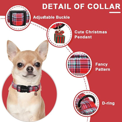 Christmas Dog Collar, Unique Style Paws Red Green Grids Dog Collar - Image 3