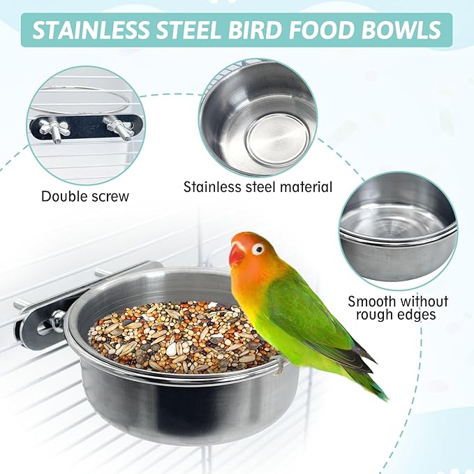 PINVNBY Stainless Steel Bird Bowl Parrot Food Water Bowls - Image 3